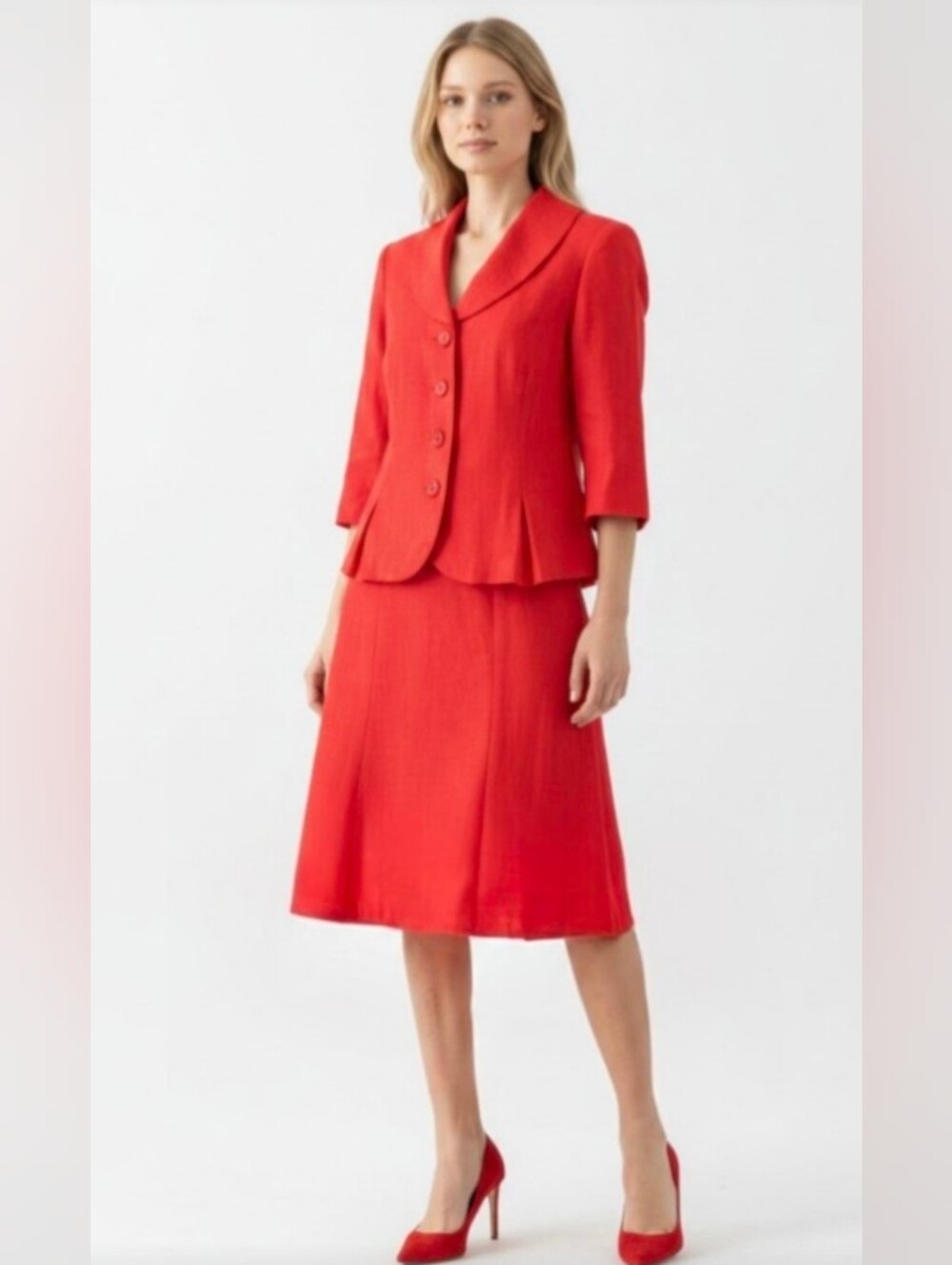 NWOT! CATO! PERSIMMON RED/ORANGE TEXTURED WEAVE SKIRT, JACKET SUIT! SZ 16W